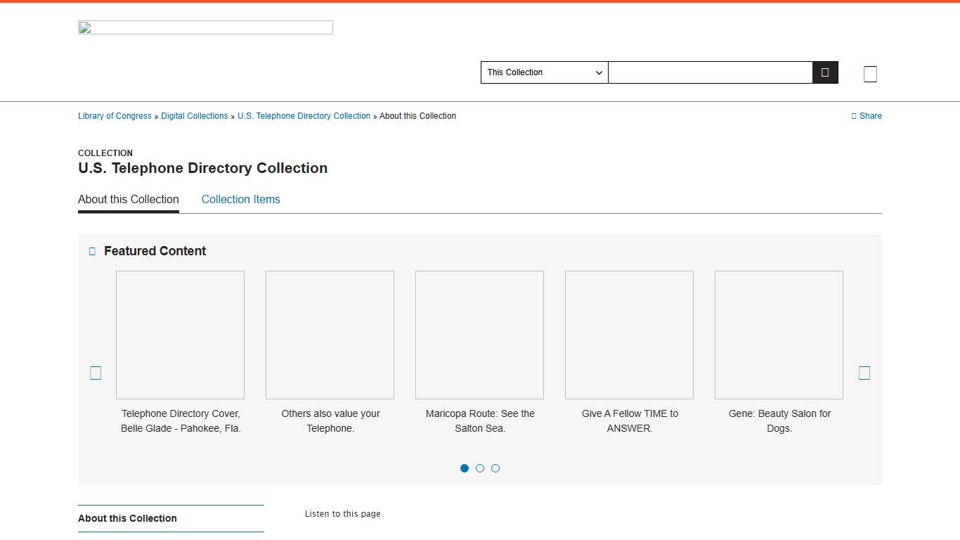 About this Collection | U.S. Telephone Directory Collection | Digital Collections | Library of Congress